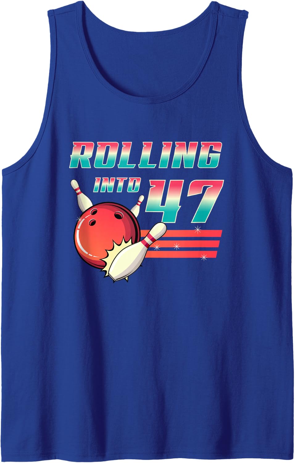 Rolling Into 47 Years Old Bowling Party 47th Birthday Retro Sleeveless Tank Top - Royal Blue