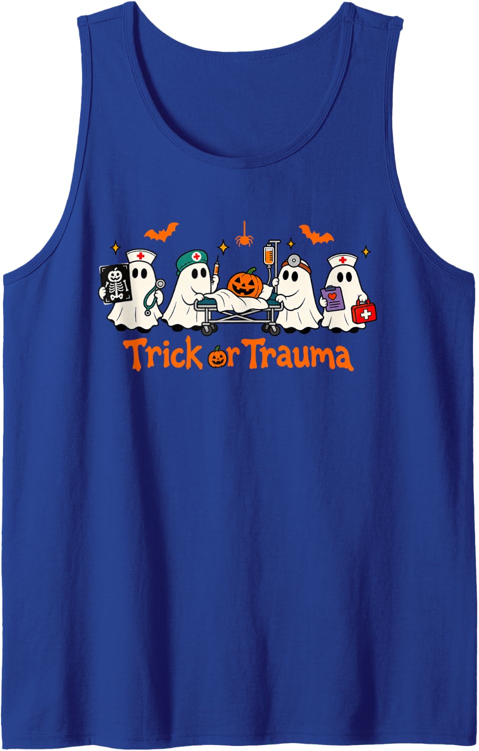 Halloween Nurse Ghost RN ER Nursing Trick Or Trauma Sleeveless Tank Top - Royal Blue