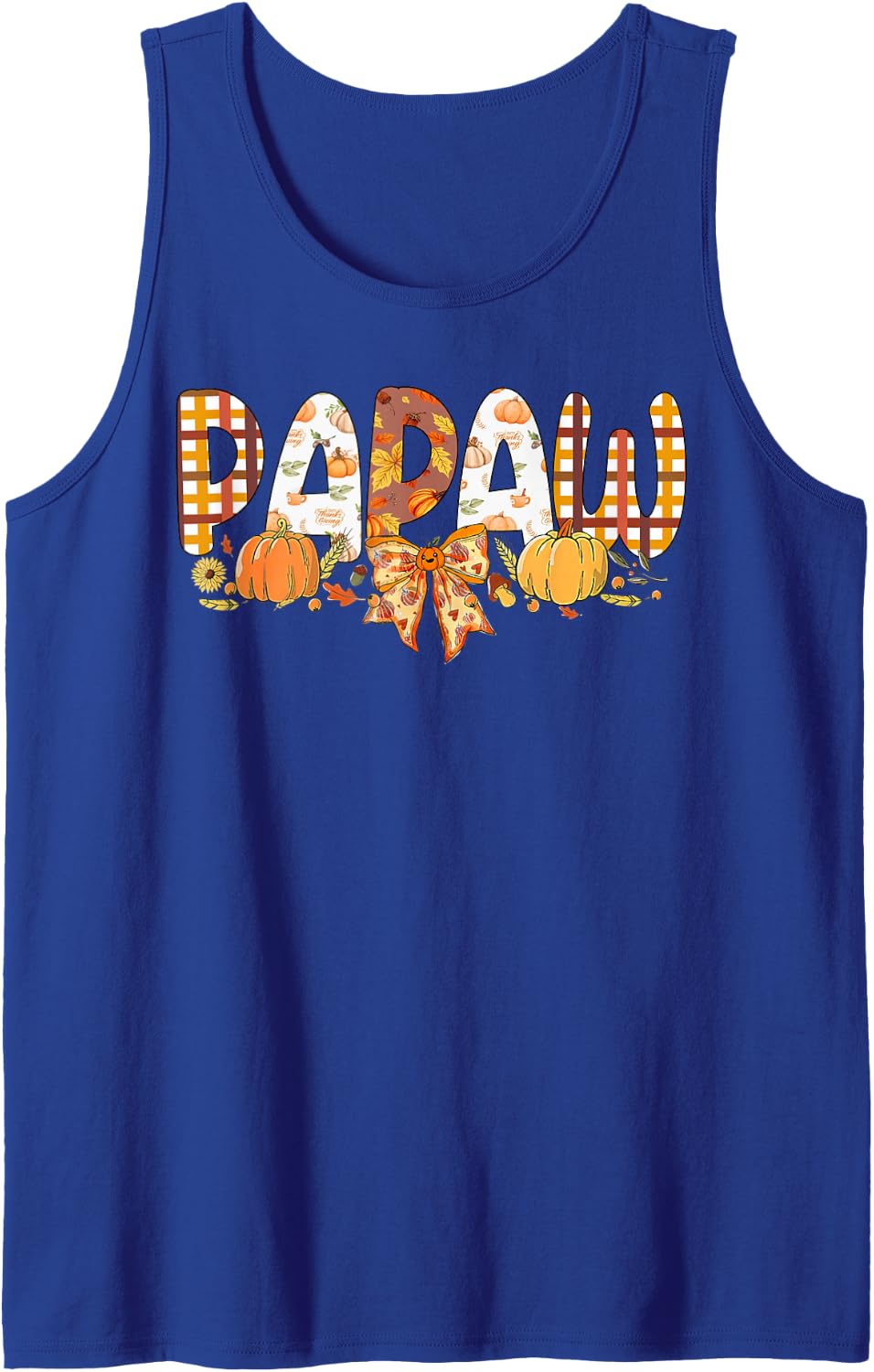 Retro Papaw Coquette Bow Fall Thanksgiving Pumpkin Sleeveless Tank Top - Royal Blue