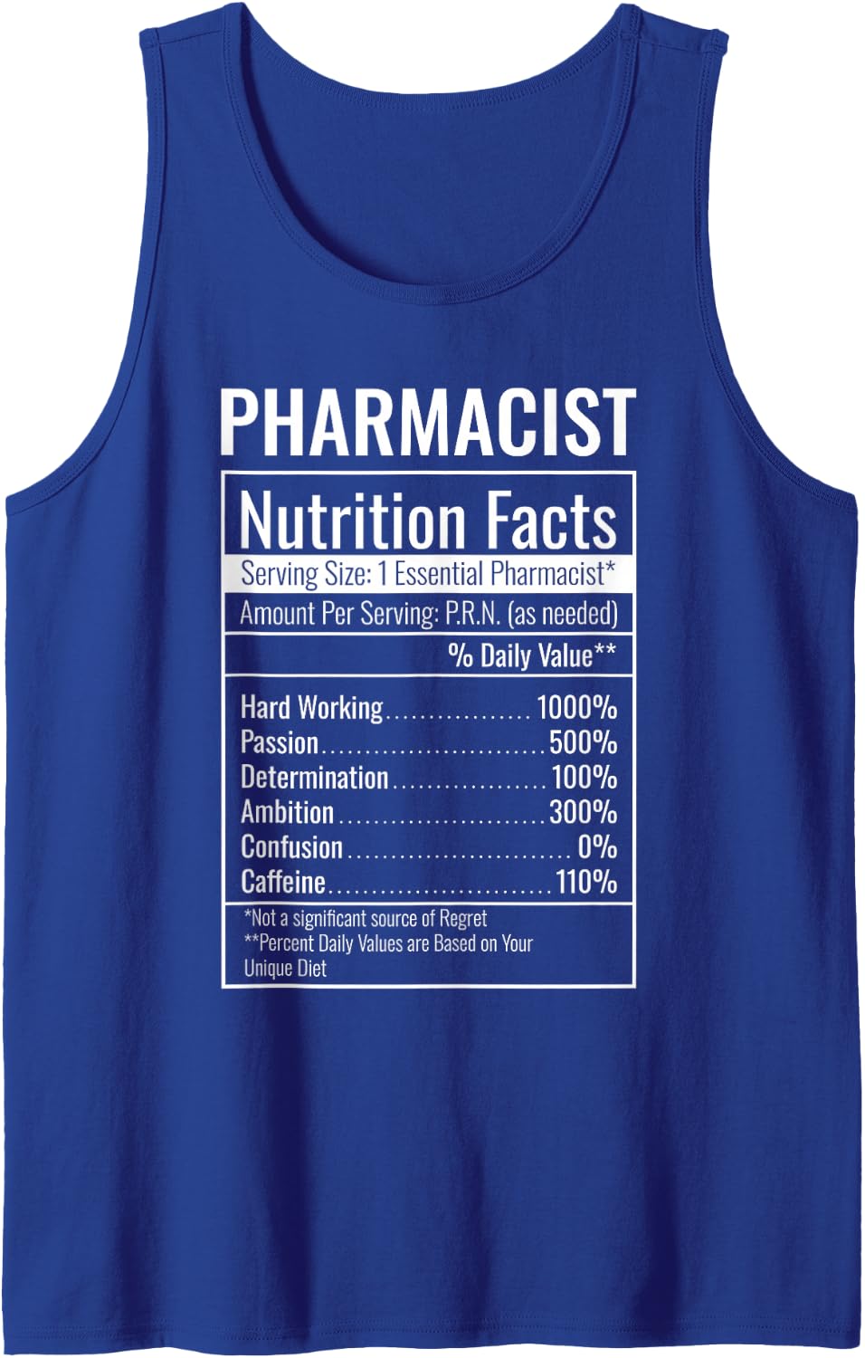Pharmacist Nutrition Facts Funny Pharmacy Humor Tank Top - Royal Blue