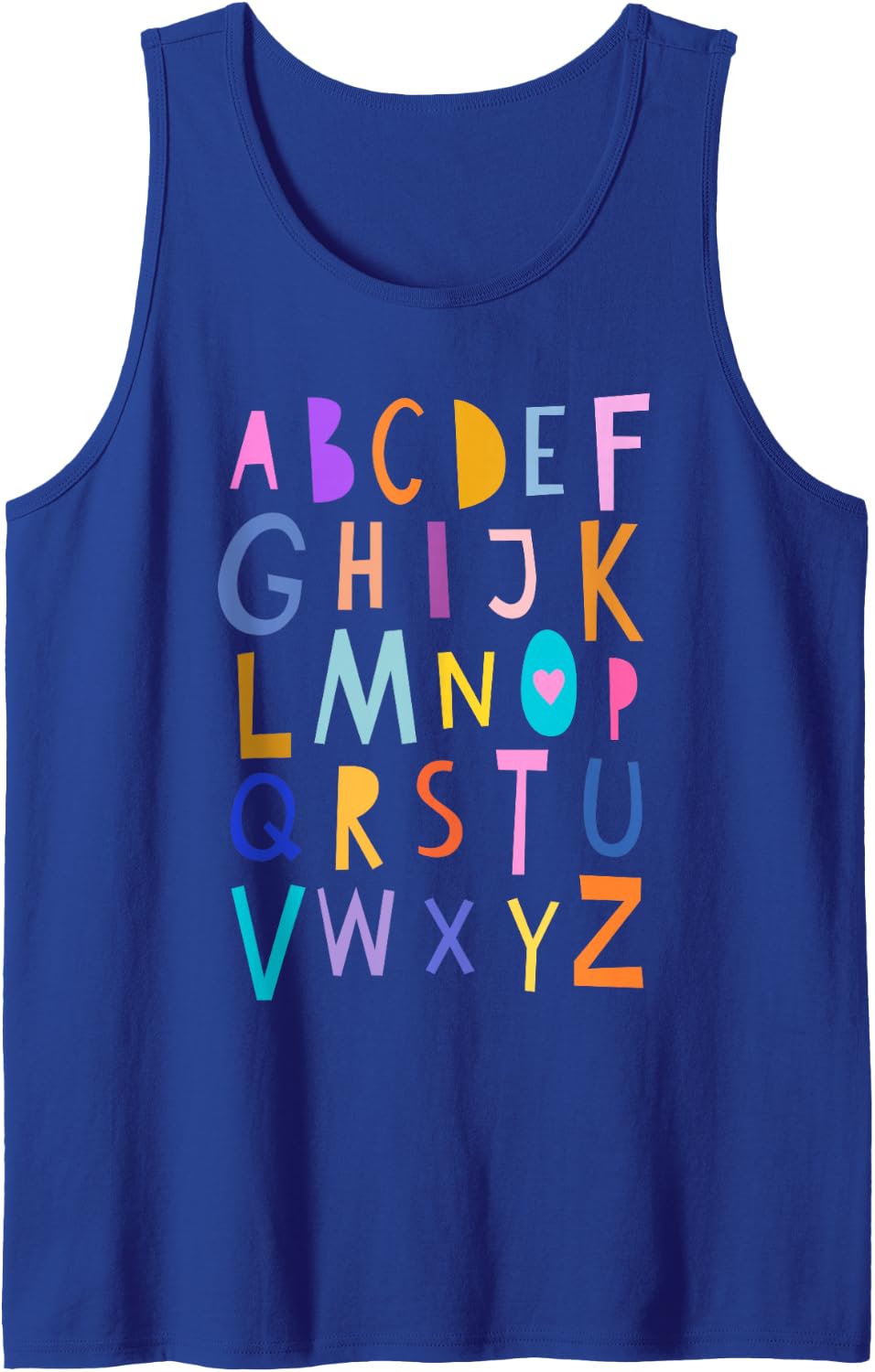 Wacky and Colorful Alphabet Learning ABC Typography Sleeveless Tank Top - Royal Blue