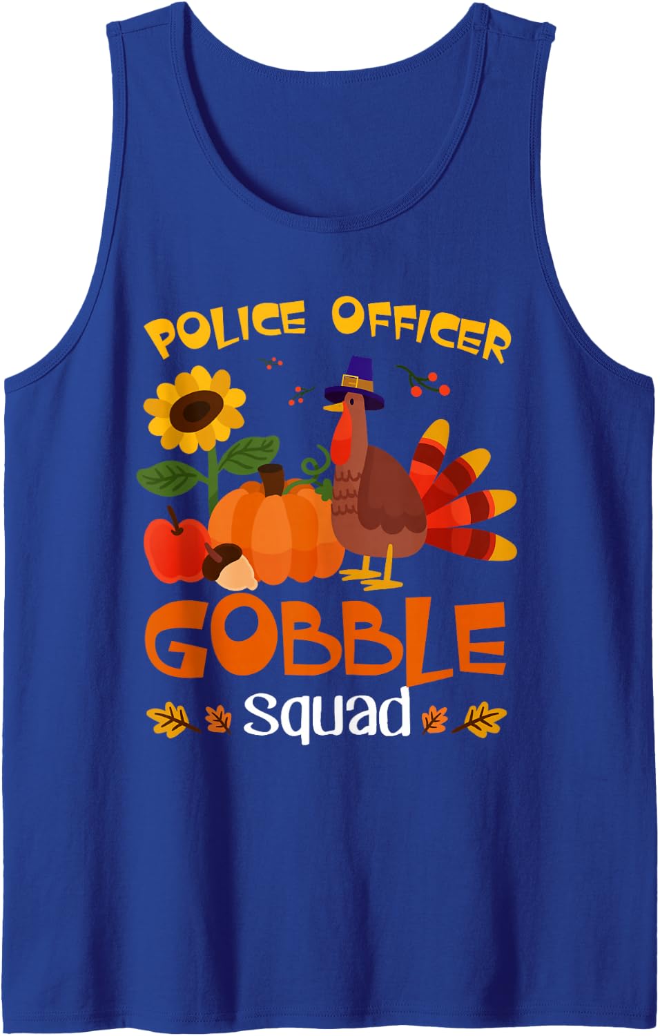 Police Officer Gobble Squad Turkey Thanksgiving Sleeveless Tank Top - Royal Blue