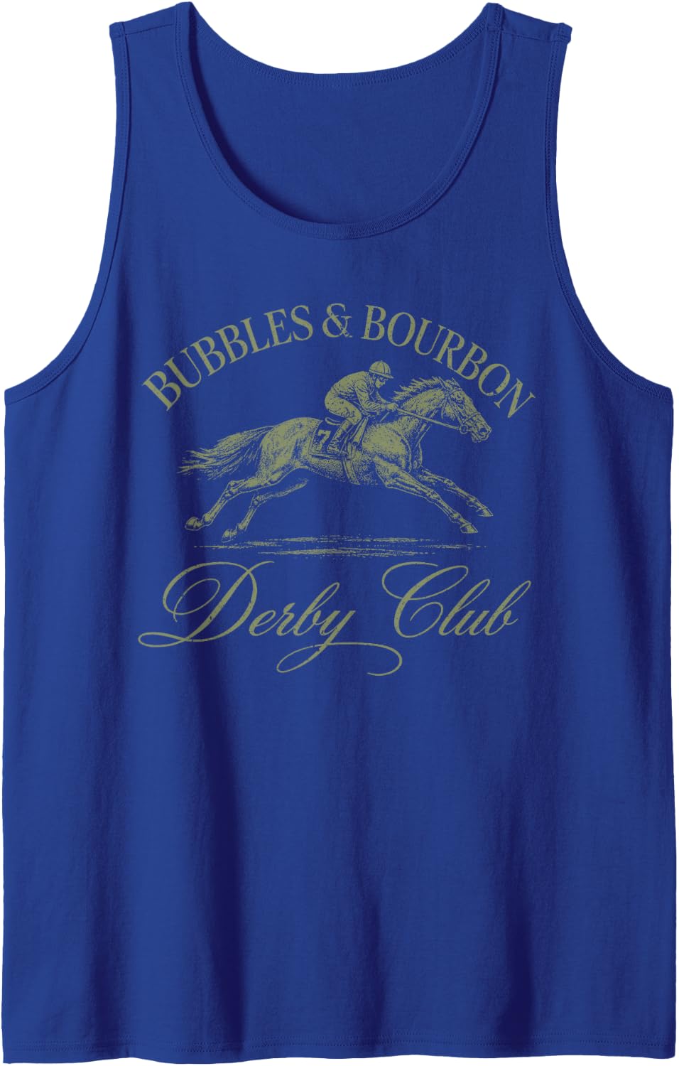 Bubbles and Bourbon Derby Club Horse Racing Derby Day Sleeveless Tank Top - Royal Blue