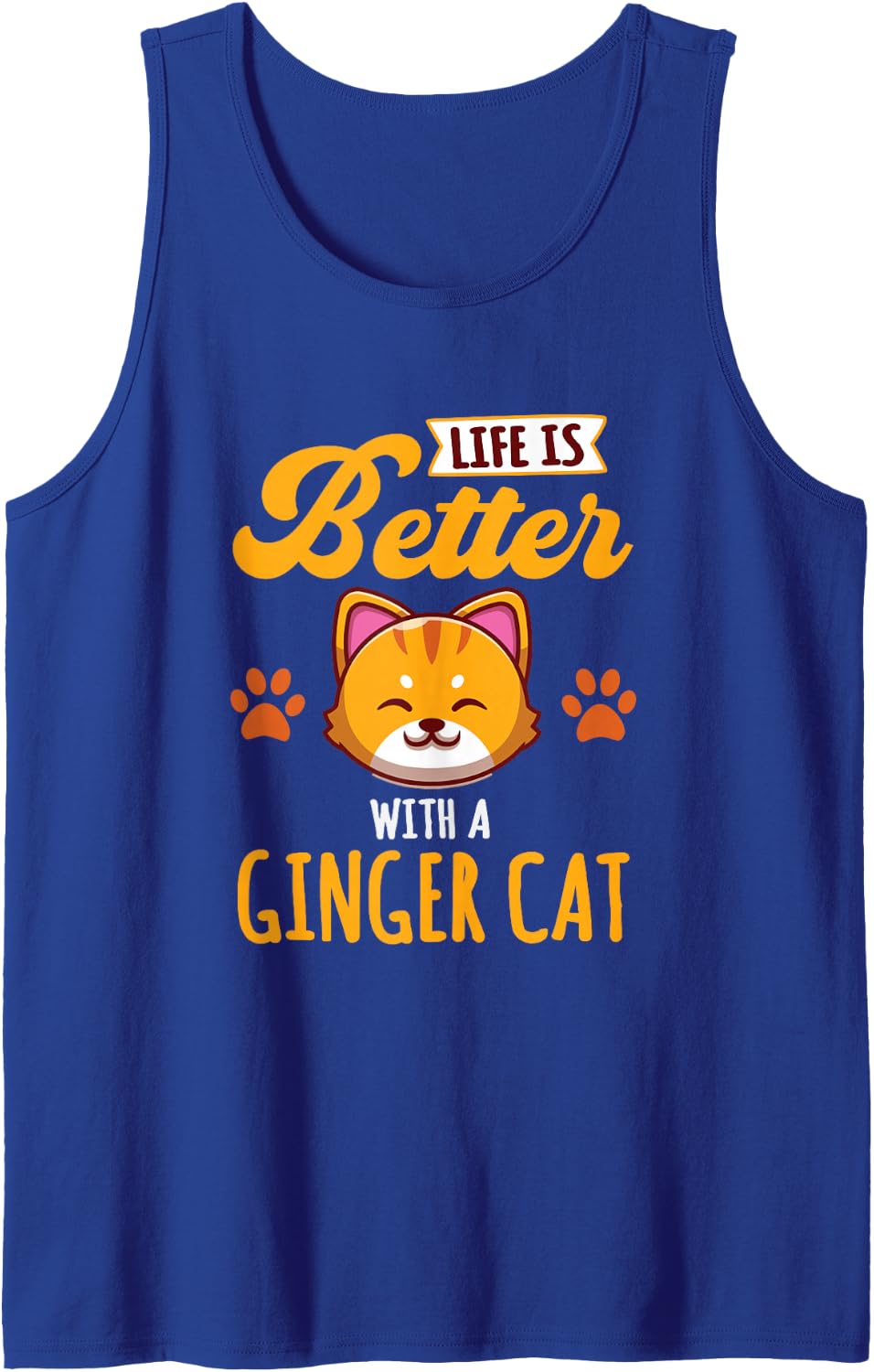 Cute Ginger Orange Tabby Kitty Cat Pet Kitten Animal Lover Sleeveless Tank Top - Royal Blue