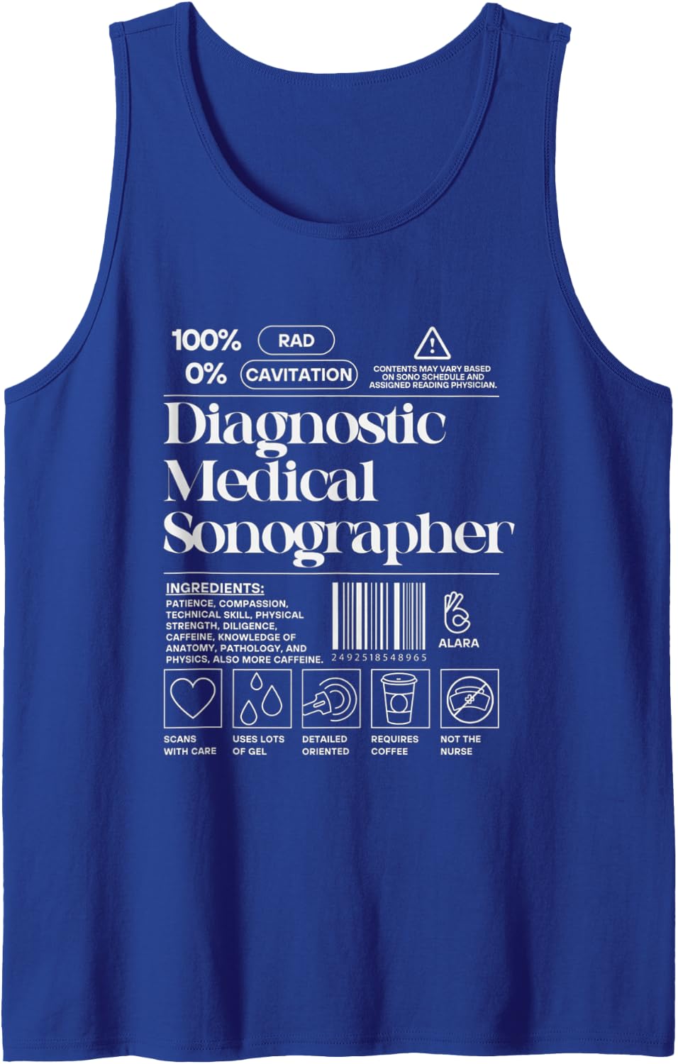 Diagnostic Sonographer Label Funny Ultrasound Tech Sleeveless Tank Top - Royal Blue