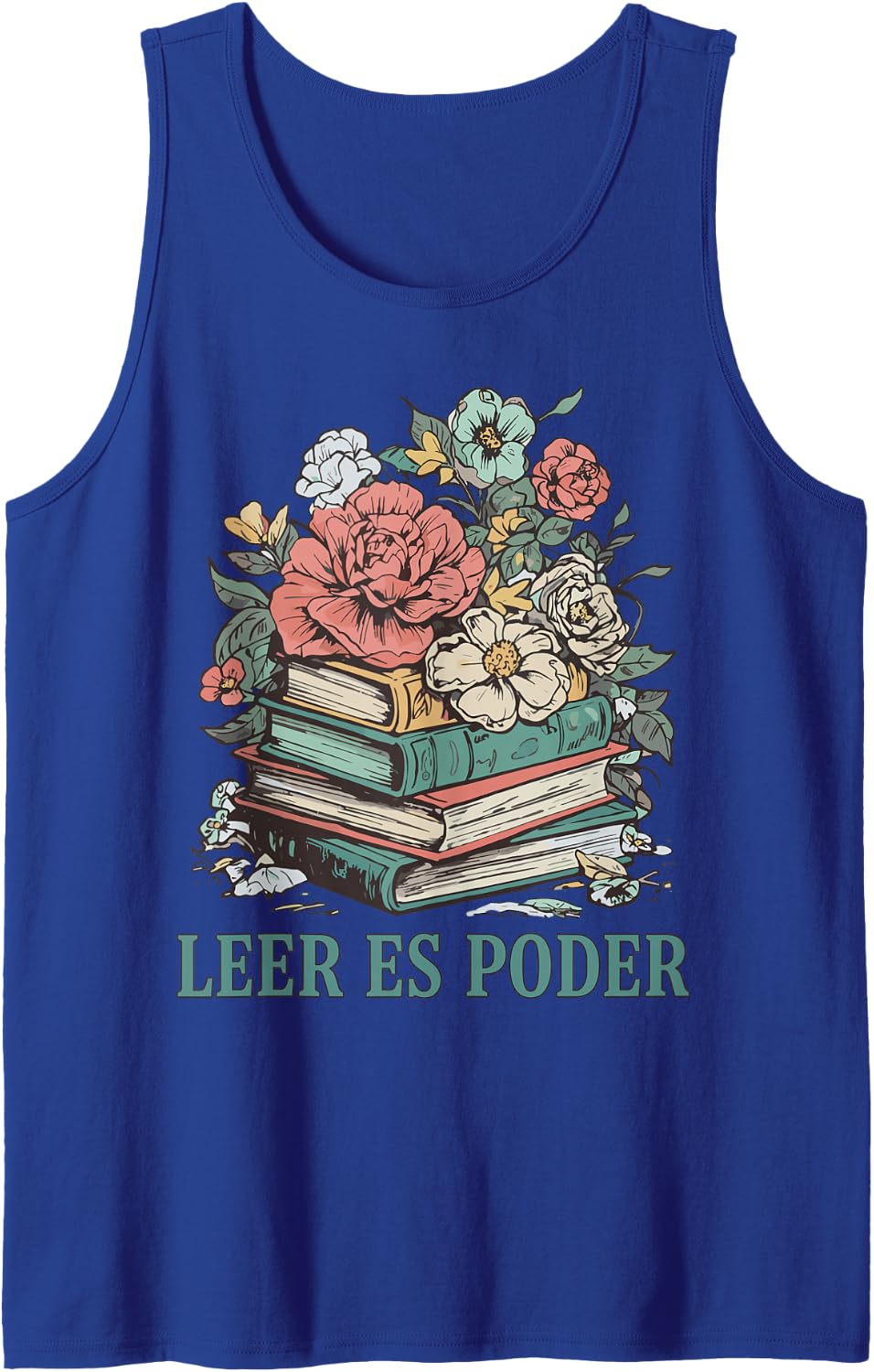 Leer ES Poder Cute Floral Spanish Teacher Book Reading Sleeveless Tank Top - Royal Blue