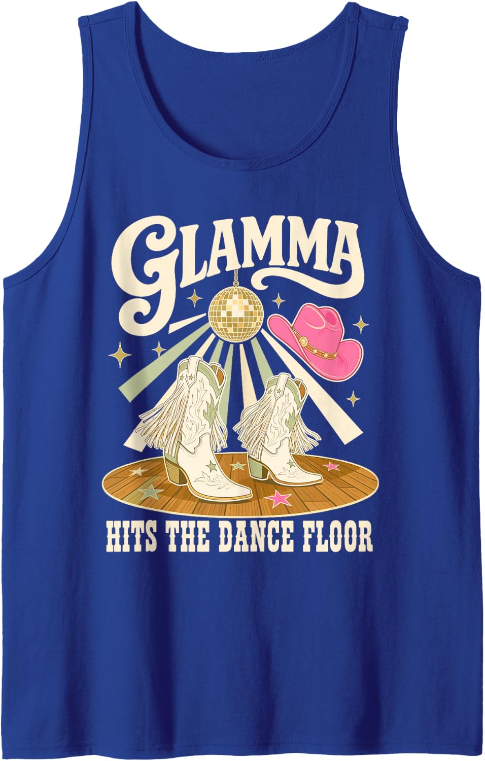 Glamma Hits the Dance Floor Grandma Line Dancing Sleeveless Tank Top - Royal Blue