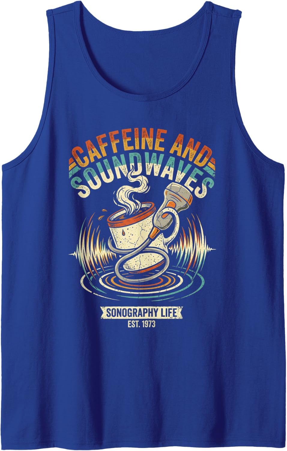 Caffeine and Soundwaves Ultrasound Sonographer Sleeveless Tank Top - Royal Blue