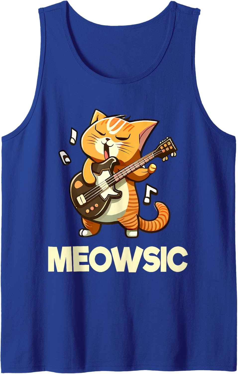 Meowsic Cartoon Cat Playing Electric Guitar Sleeveless Tank Top - Royal Blue