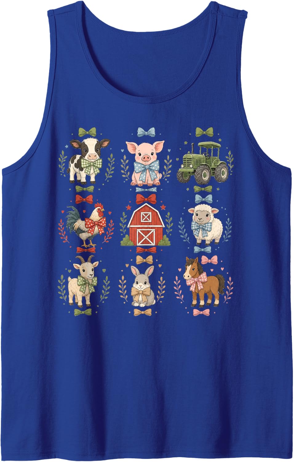 Charming Farm Animals with Bows Illustration Sleeveless Tank Top - Royal Blue