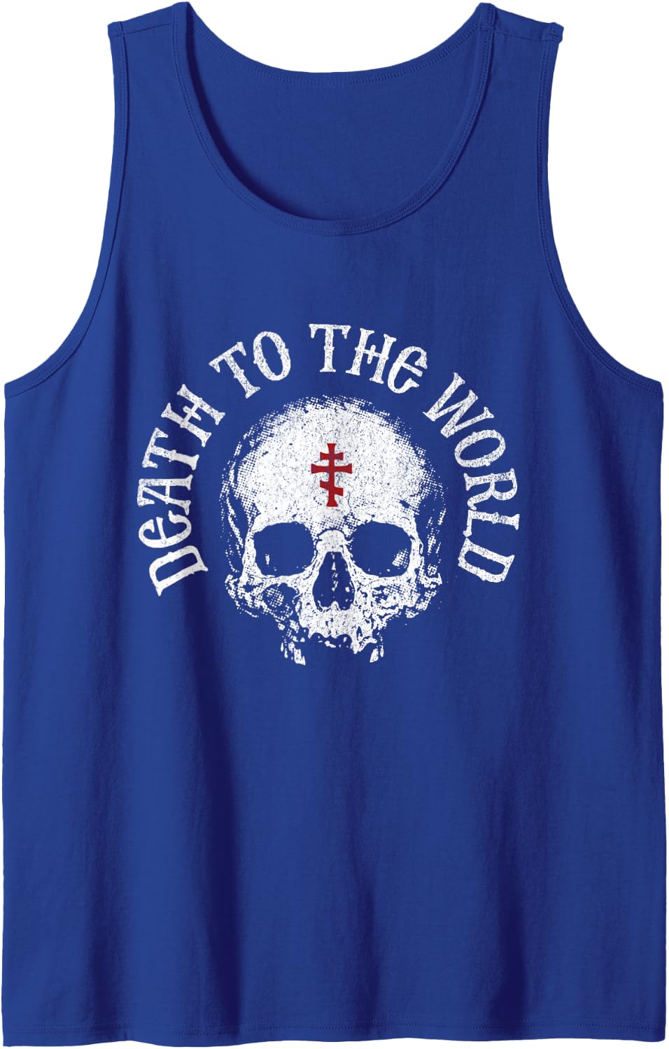 Death to The World Eastern Orthodox Christian Cross Skull Tank Top - Royal Blue