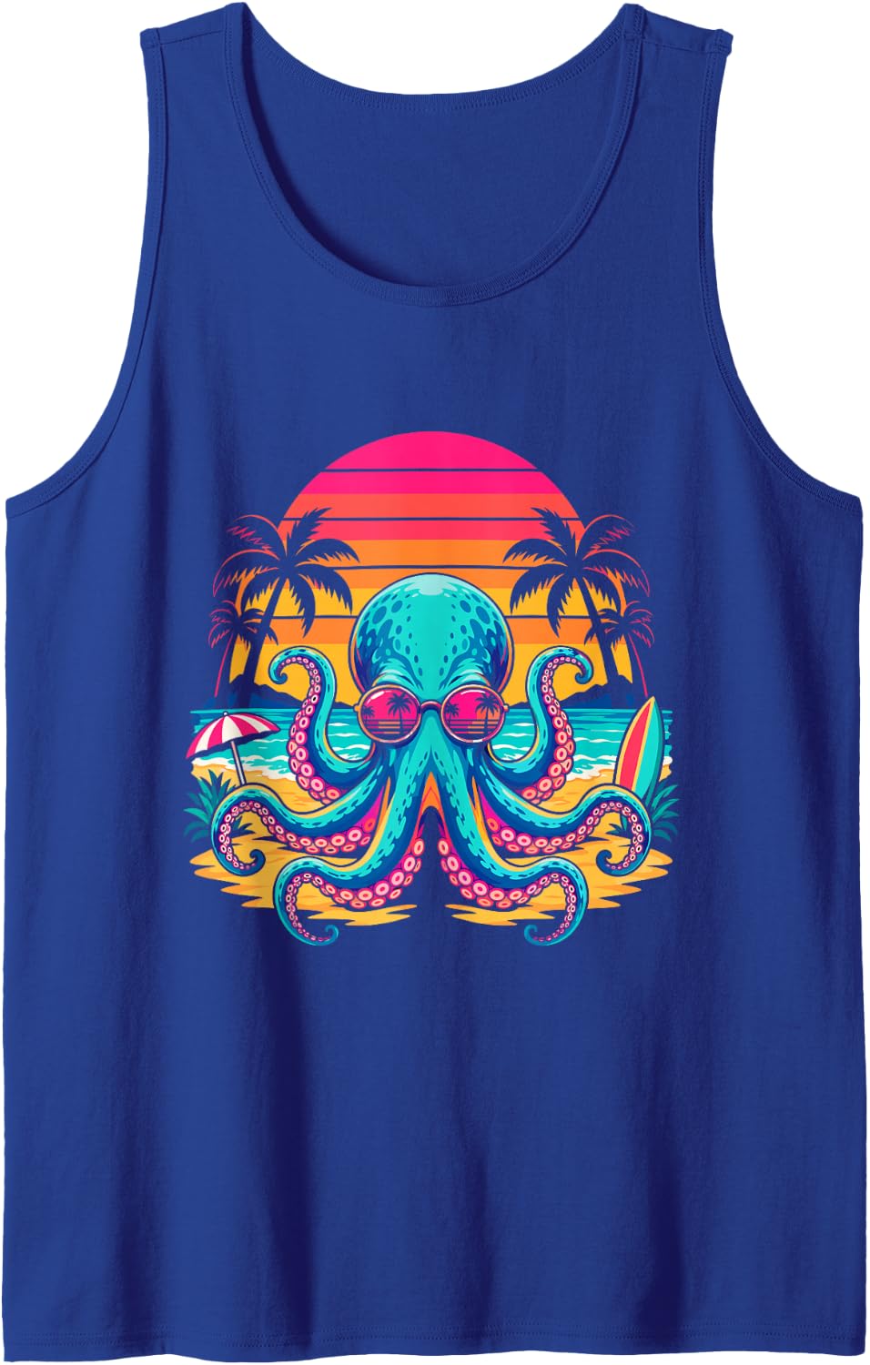 Synthwave Beach Sunglasses - Octopus Sleeveless Tank Top - Royal Blue