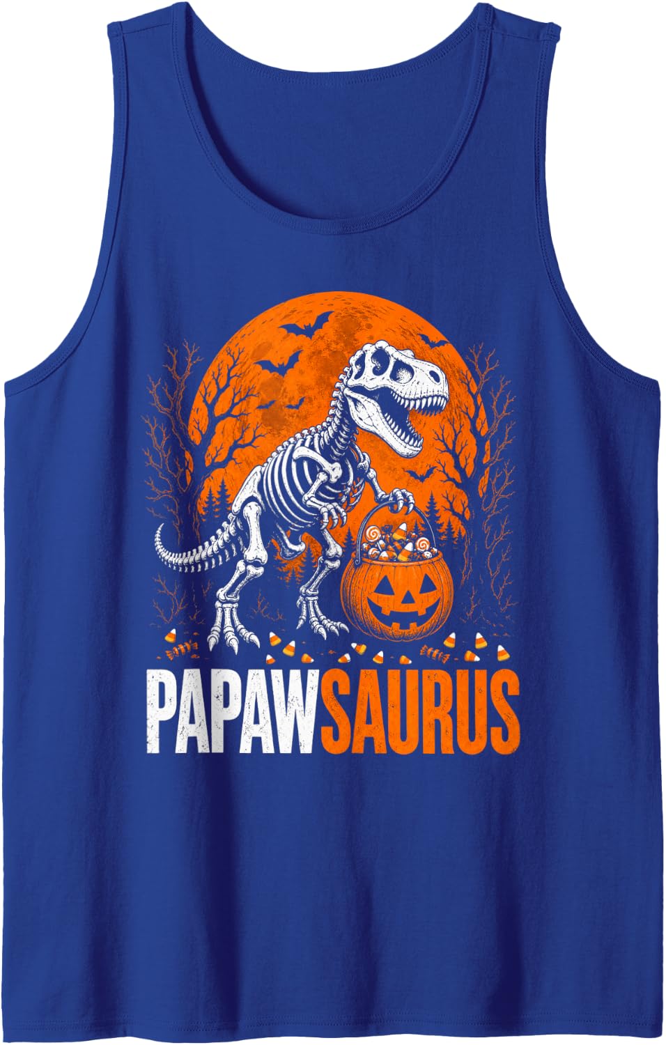 Papawsaurus Halloween Spooky T Rex Dinosaur Grandpa Men Tank Top - Royal Blue