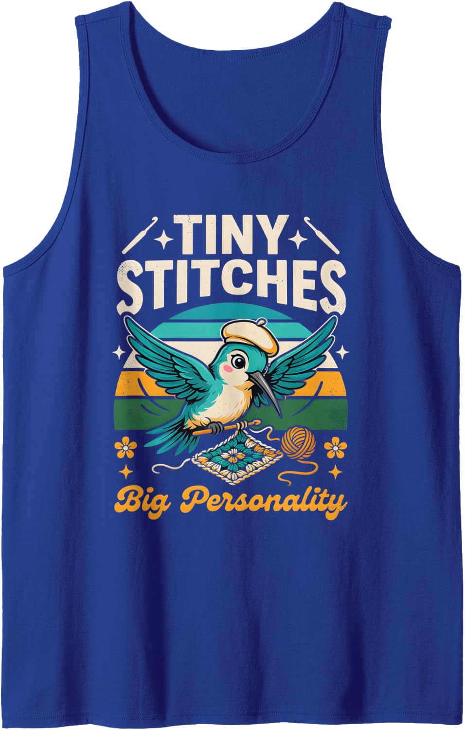 Hummingbird Tiny Stitches Big Personality Sleeveless Tank Top - Royal Blue