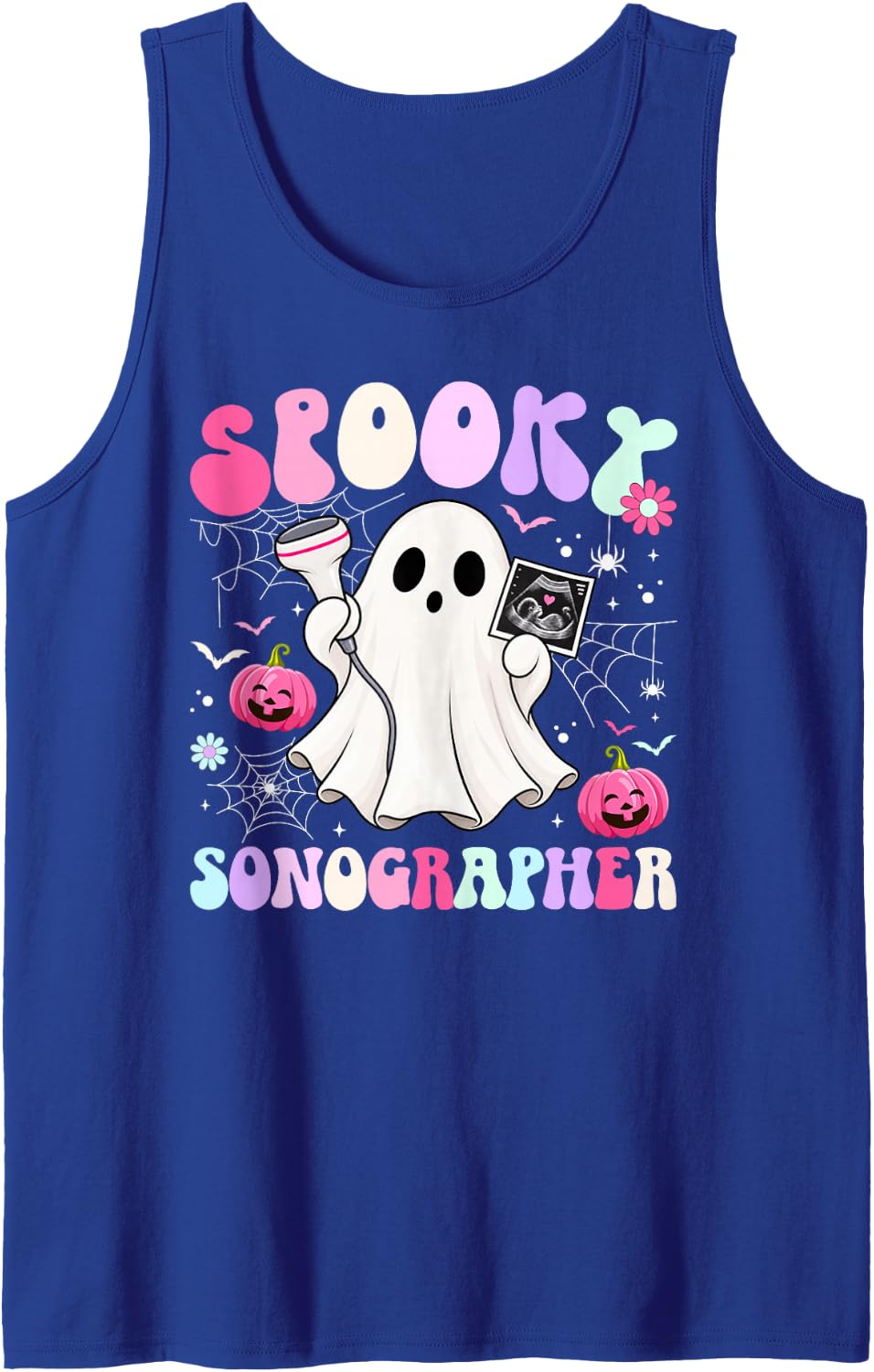 Spooky Sonographer Halloween Sonography Groovy Sleeveless Tank Top - Royal Blue