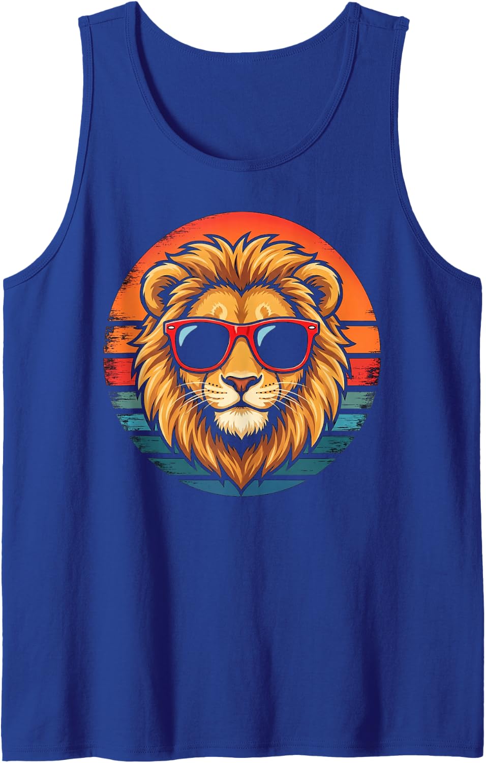 Cool Lion Sunglasses Retro Sunset African Wildlife Graphic Tank Top - Royal Blue