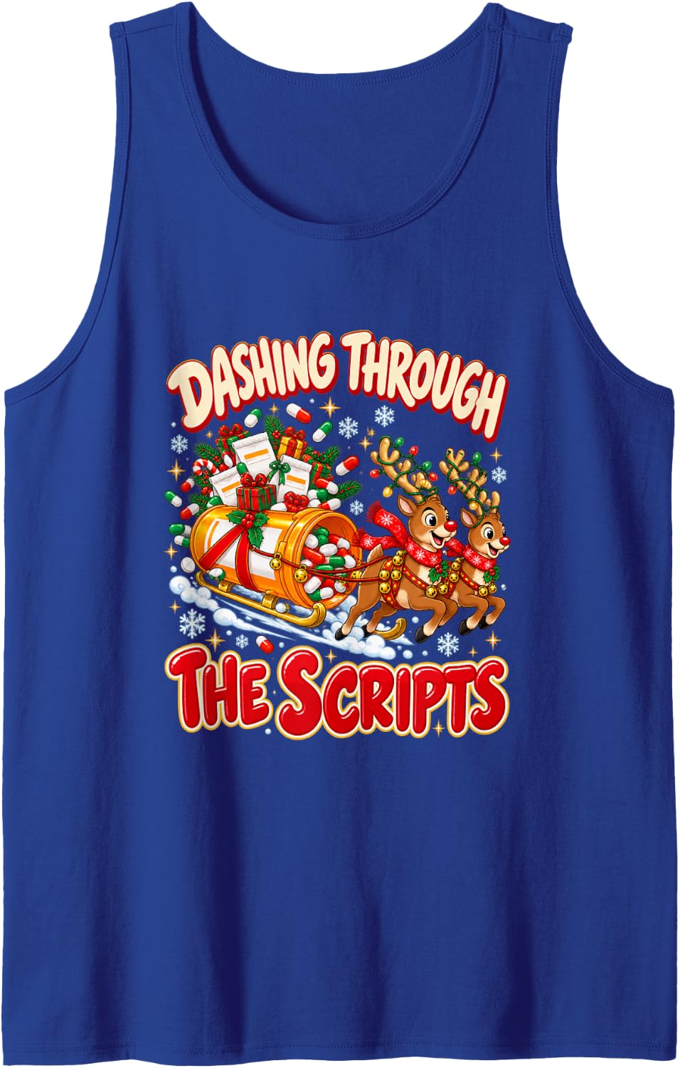 Dashing Through The Scripts Pharmacy Christmas Sleeveless Tank Top - Royal Blue