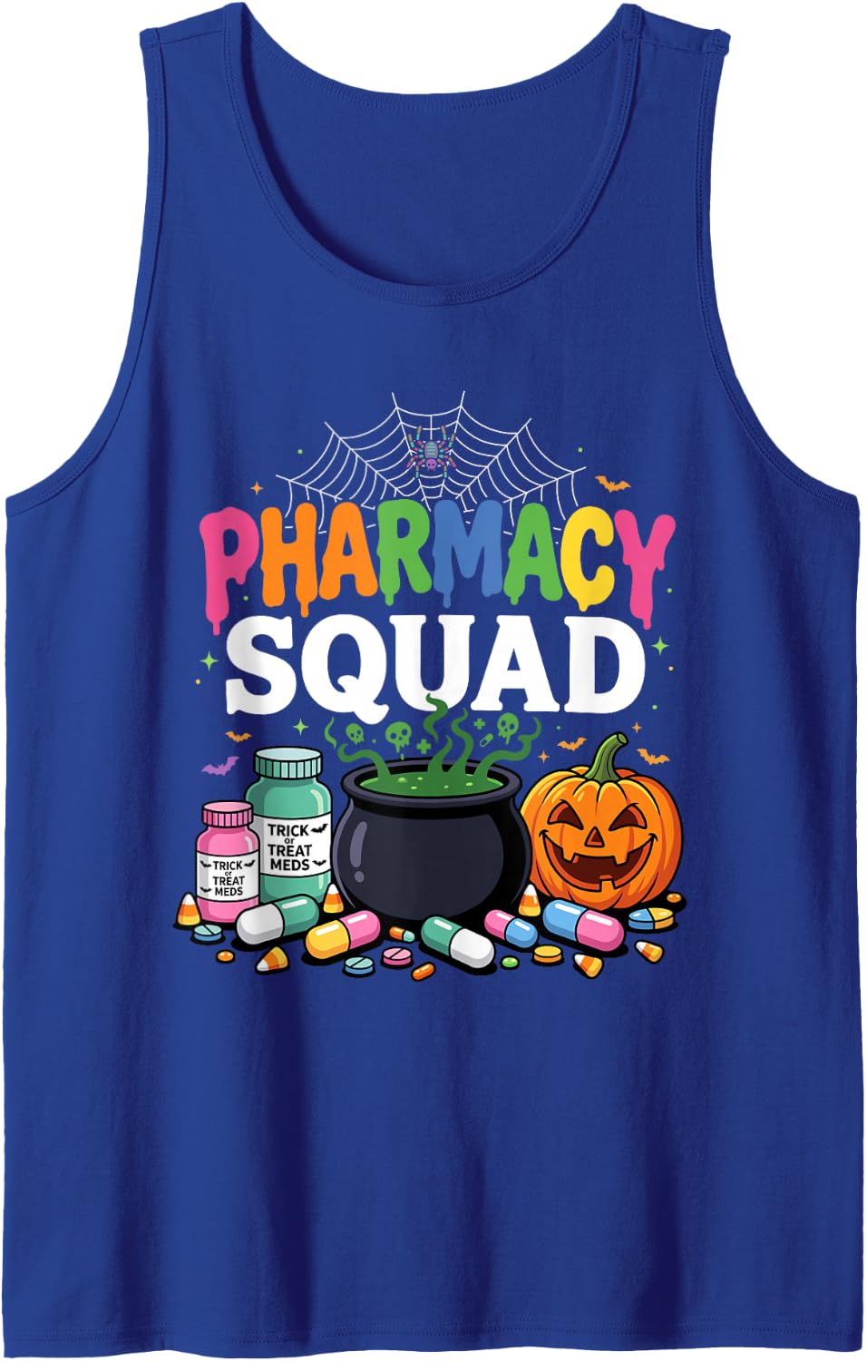 Pharmacy Squad Halloween Vibes Pharmacist Crew Sleeveless Tank Top - Royal Blue