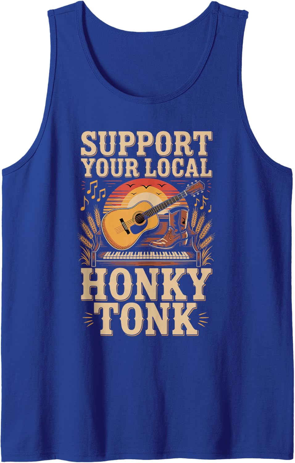 Support Your Local Honky Tonk Country Music Line Dancing Sleeveless Tank Top - Royal Blue