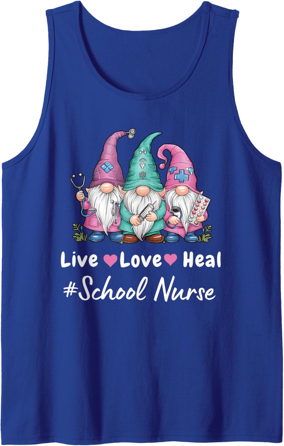 Cute Gnome Live Love Heal School Nurse Shirt Sleeveless Tank Top - Royal Blue