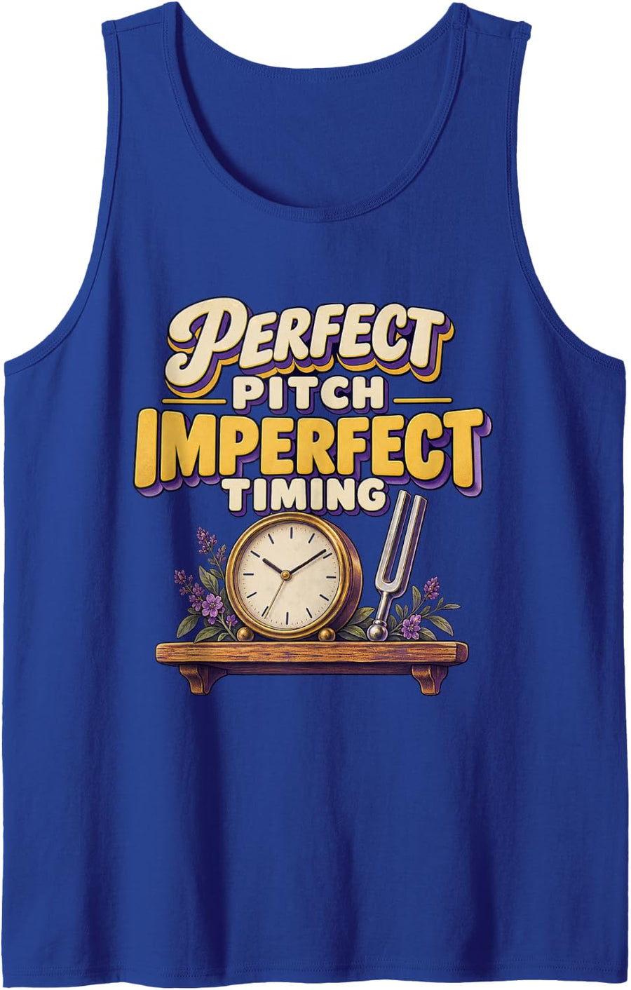 Perfect Pitch Imperfect Timing Music Lover Graphic Sleeveless Tank Top - Royal Blue