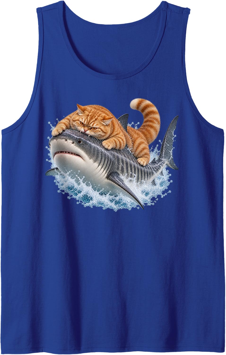 Ginger Cat Biting a Tiger Shark Sleeveless Tank Top - Royal Blue