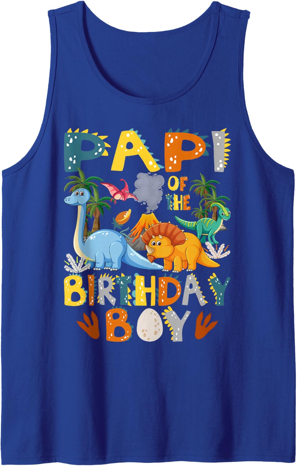 Papi of The Birthday Boy T-Rex Dinosaur Bday Party Sleeveless Tank Top - Royal Blue