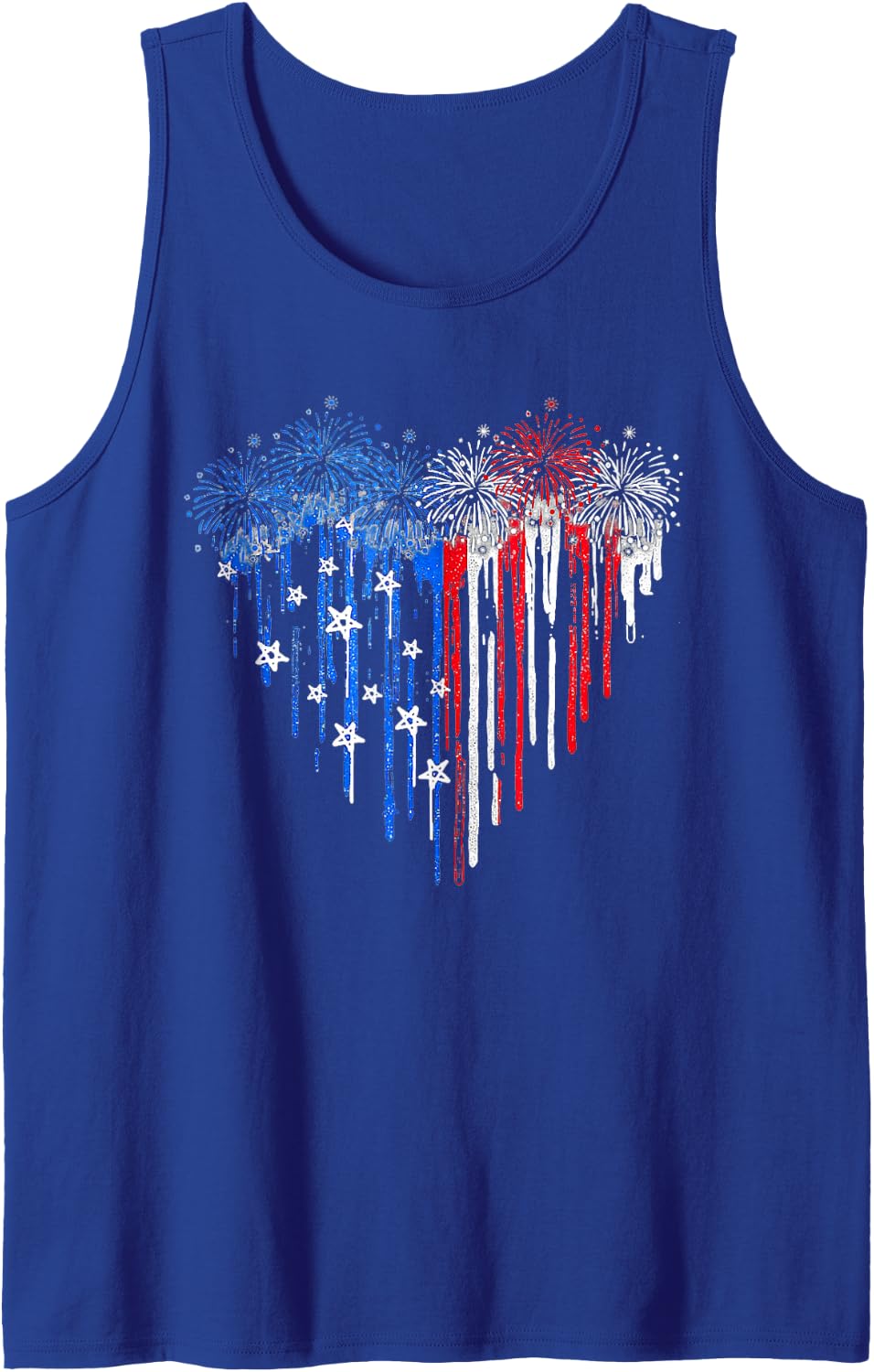 Firework Dripping Heart American Flag 4th Of July Patriotic Tank Top - Royal Blue