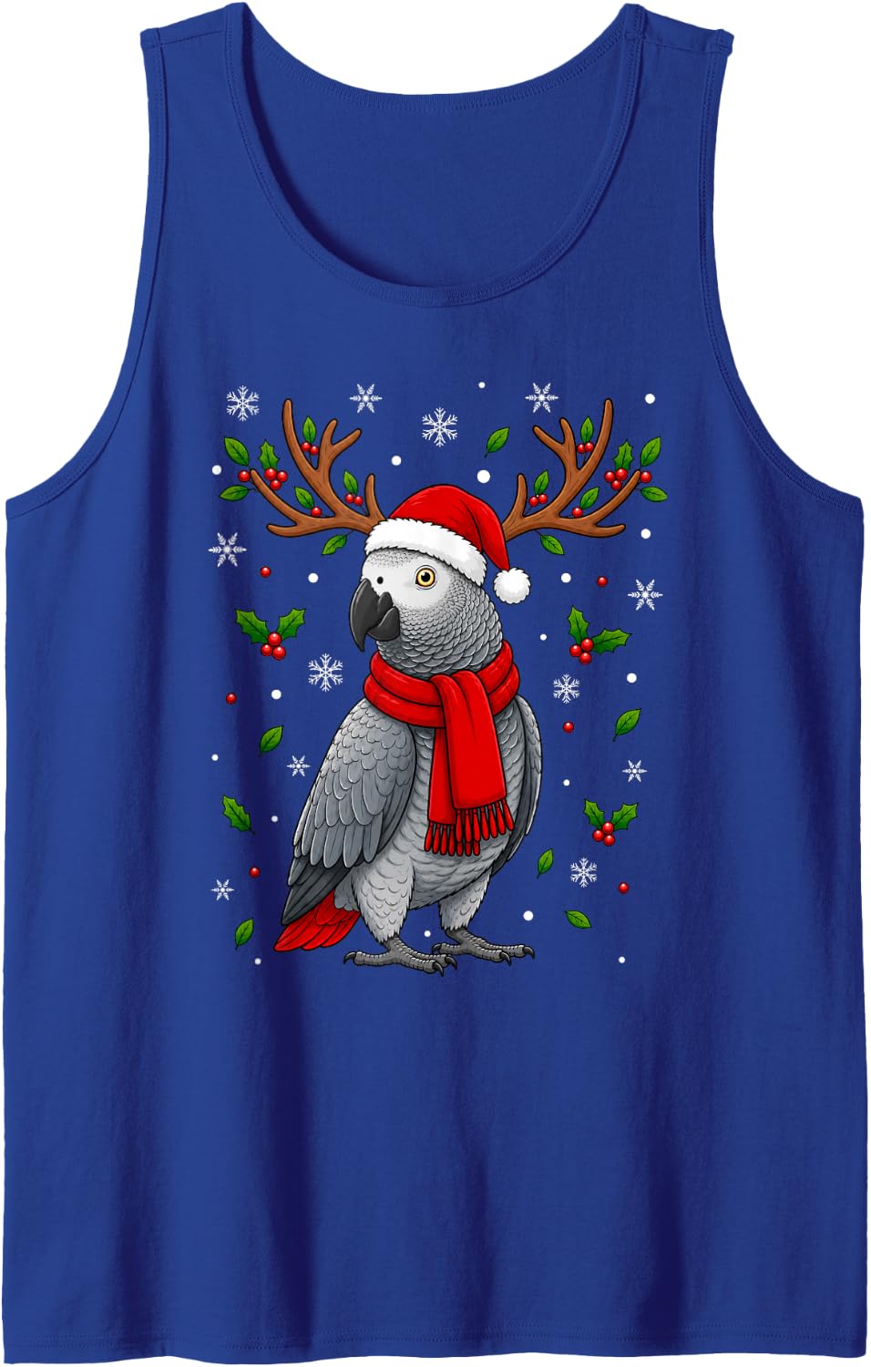 Cute Reindeer Santa Hat Grey Parrot Christmas Sleeveless Tank Top - Royal Blue