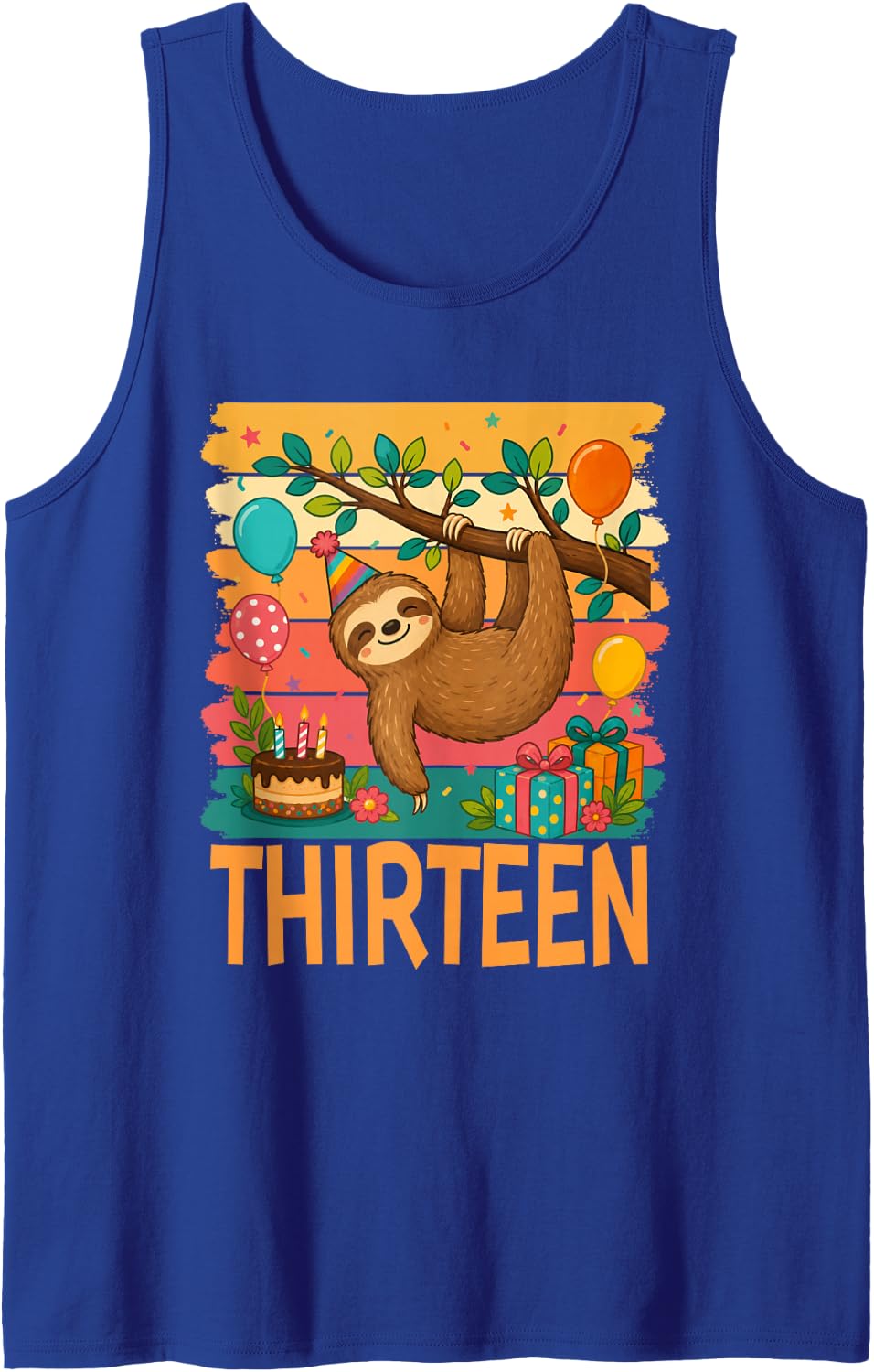 13th Birthday Sloth Lovers Themed 13 Year Old Birthday Tank Top - Royal Blue