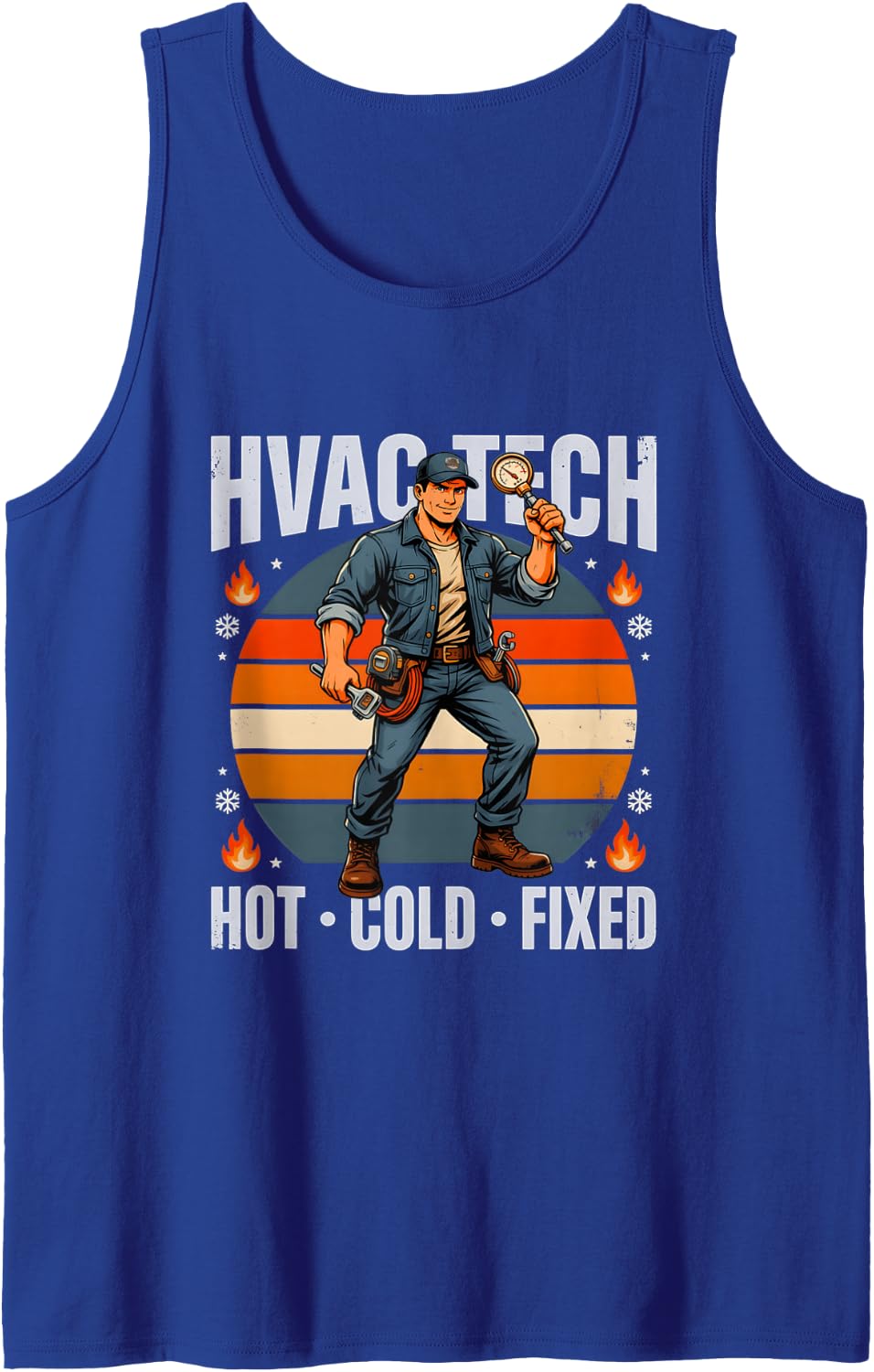 HVAC Tech Hot Cold Fixed Heating Cooling Sleeveless Tank Top - Royal Blue