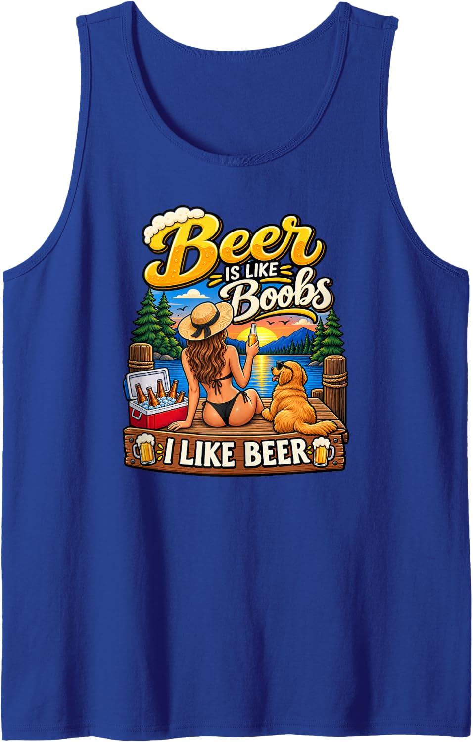 Beer is Like Boobs Funny Camping Lake Campfire Men Sleeveless Tank Top - Royal Blue