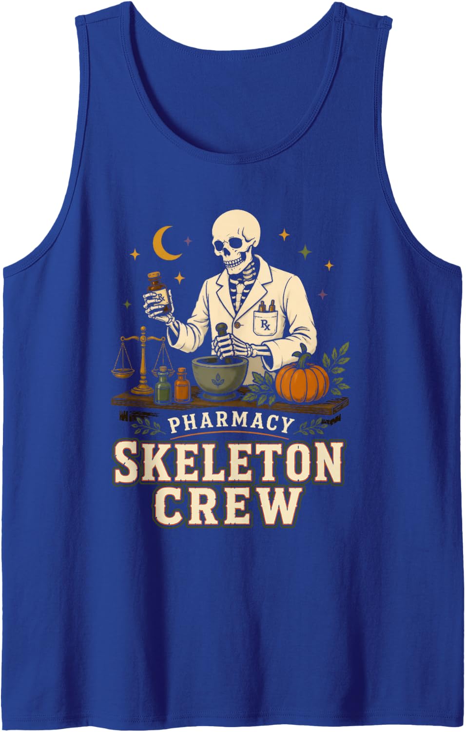 Pharmacy Skeleton Crew Halloween Funny Pharmacist Apothecary Sleeveless Tank Top - Royal Blue