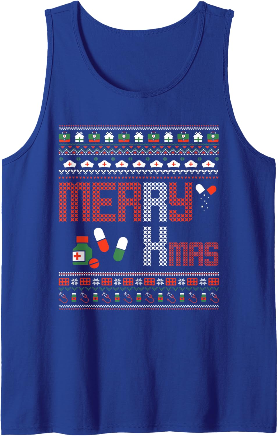 Merry RXmas Physician Doctor Pharmacist Ugly Xmas Sweater Sleeveless Tank Top - Royal Blue