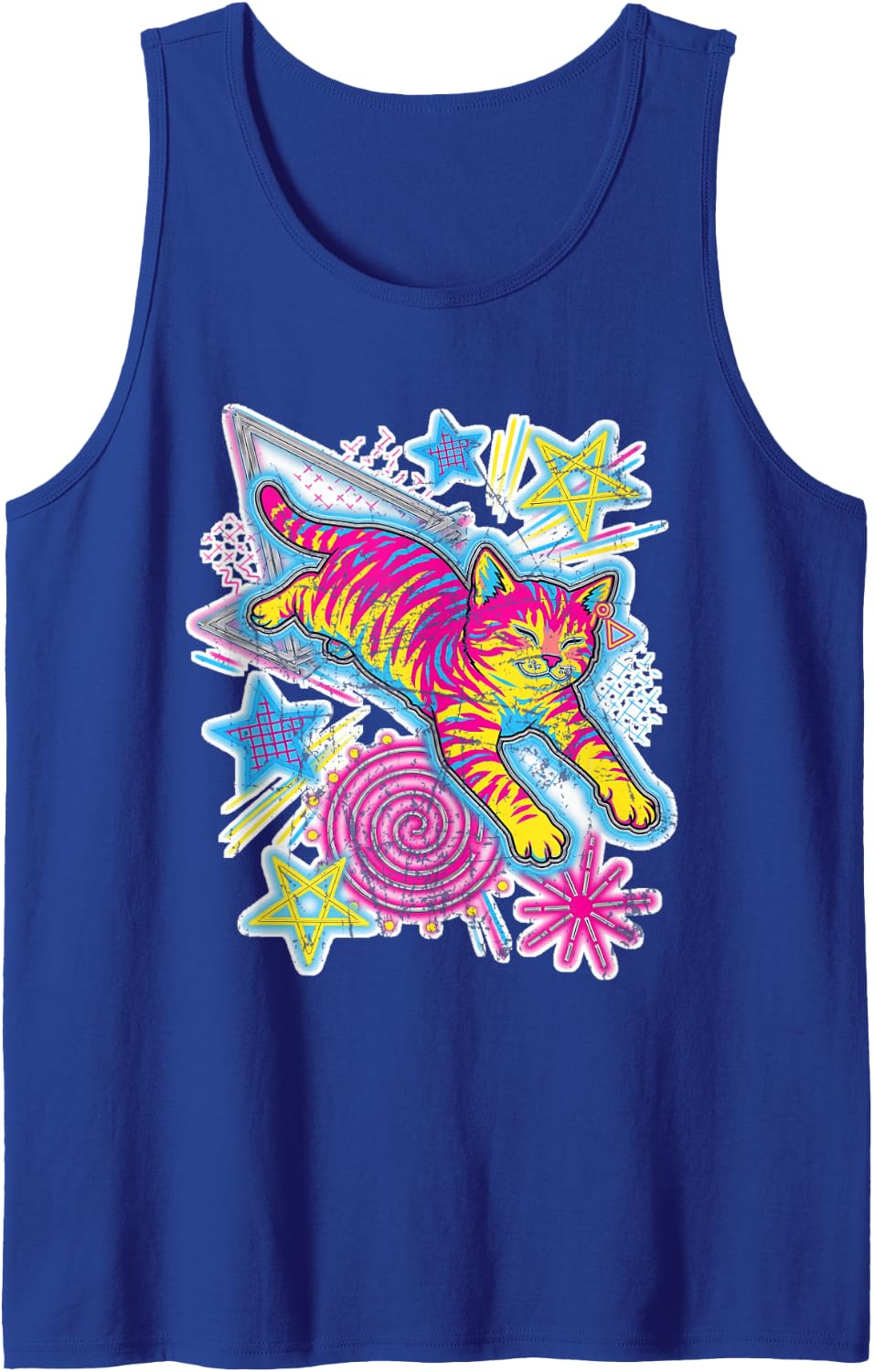 Retro Y2K Cat Men Stuff Kids Grunge Silly Graphic Meme Cute Sleeveless Tank Top - Royal Blue