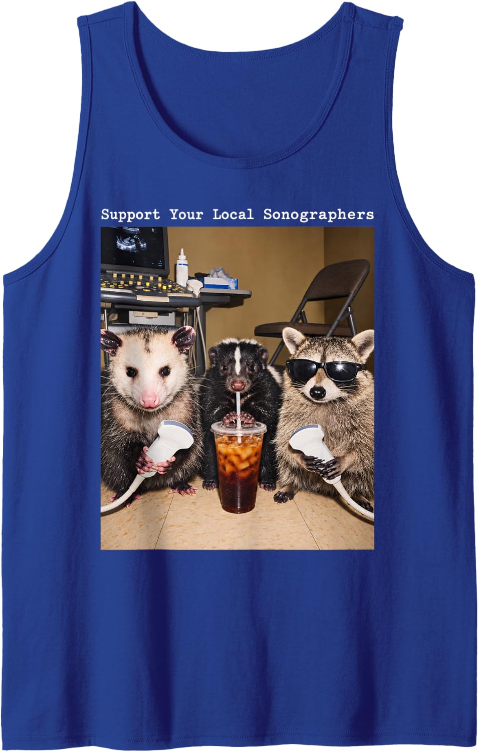 Support Your Local Sonographers Raccoon Ultrasound Possum Sleeveless Tank Top - Royal Blue