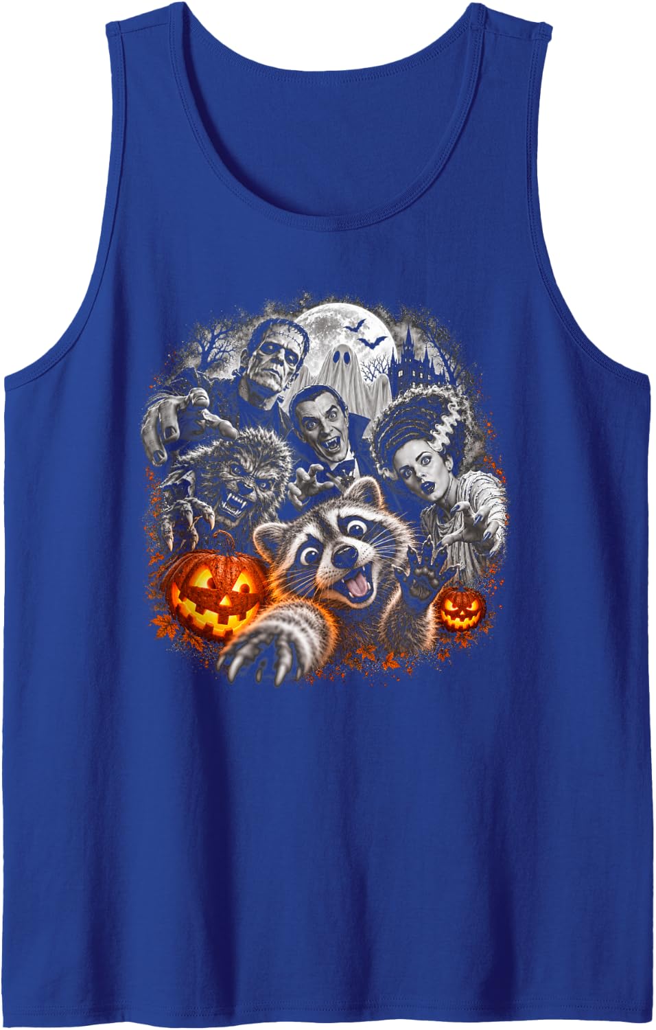 Halloween Raccoon Monster Selfie Outstretched Paws Art Sleeveless Tank Top - Royal Blue