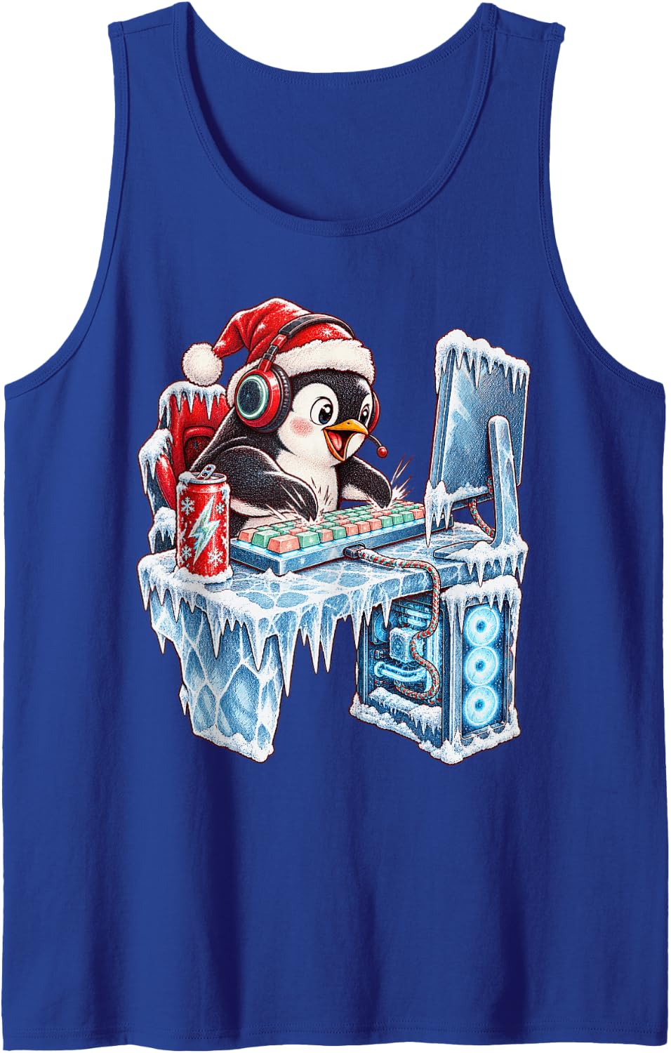 Cute Arctic Penguin Christmas Mechanical Keyboard Player Sleeveless Tank Top - Royal Blue