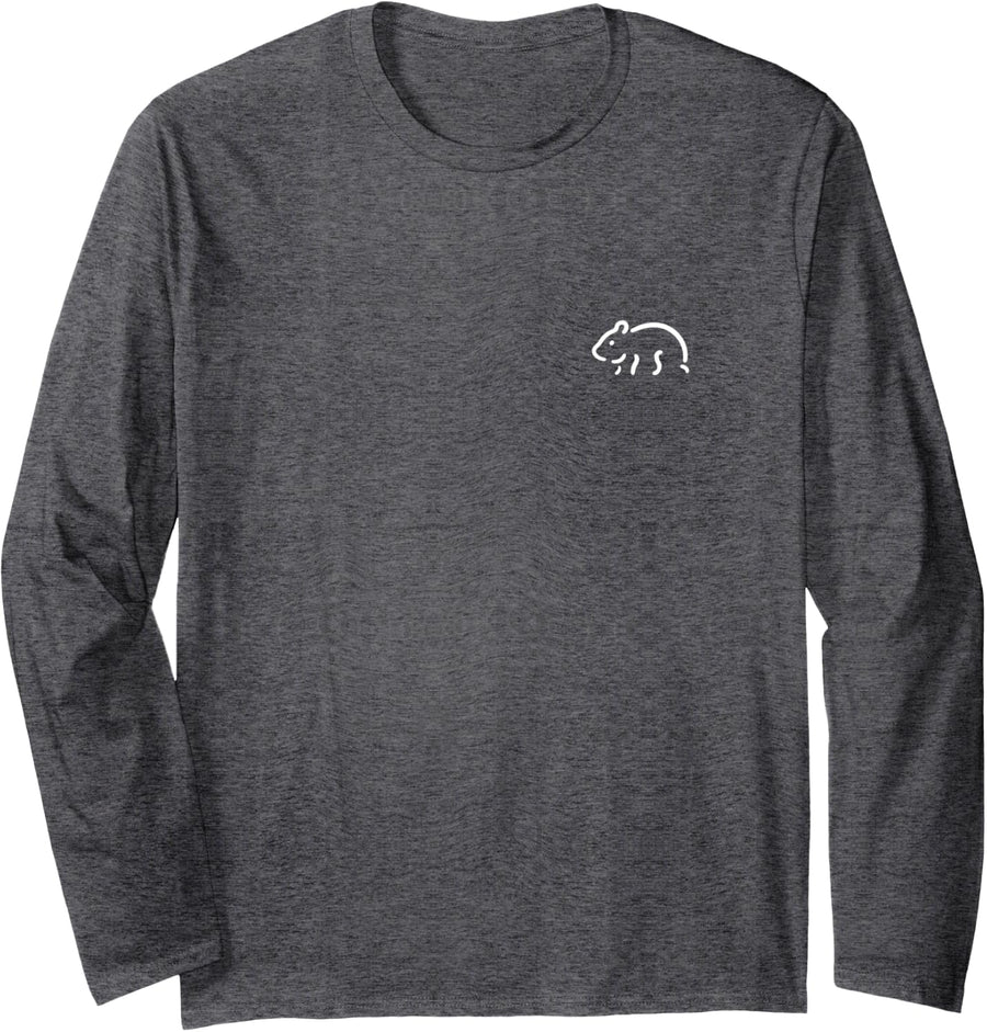 Simple Minimalist Badge Patch Line Art Hamsters Hamster Long Sleeve T-Shirt - Adult Unisex Dark Heather Grey