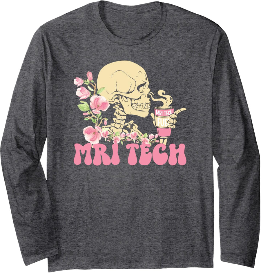 Groovy MRI Tech MRI Technologist Long Sleeve T-Shirt - Adult Unisex Dark Heather Grey