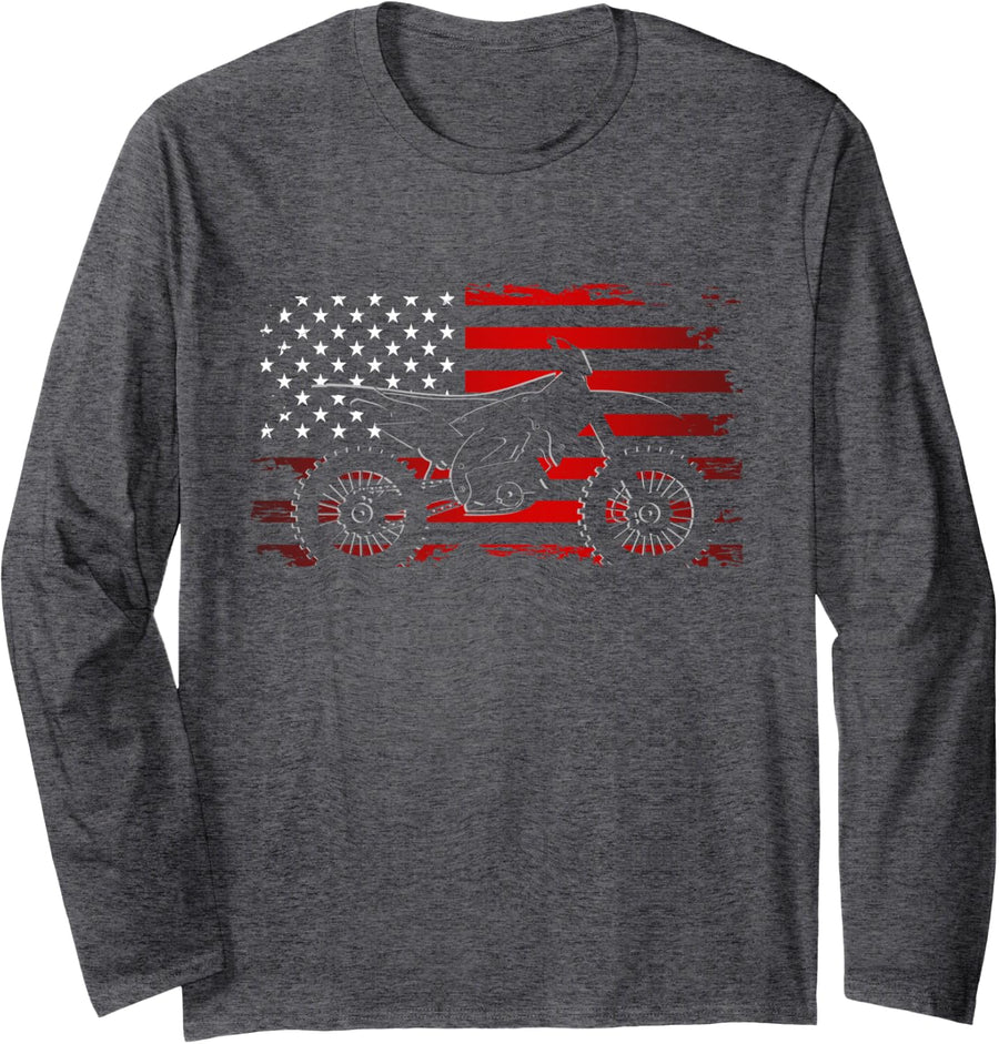 Motocross Dirt Bike Apparel - Dirt Bike Motocross Long Sleeve T-Shirt - Adult Unisex Dark Heather Grey