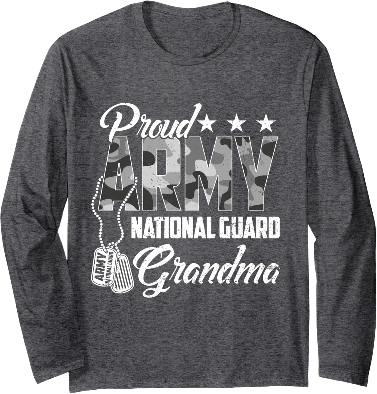 Proud National Guard Grandma US Camouflage Family Matching Long Sleeve T-Shirt - Adult Unisex Dark Heather Grey