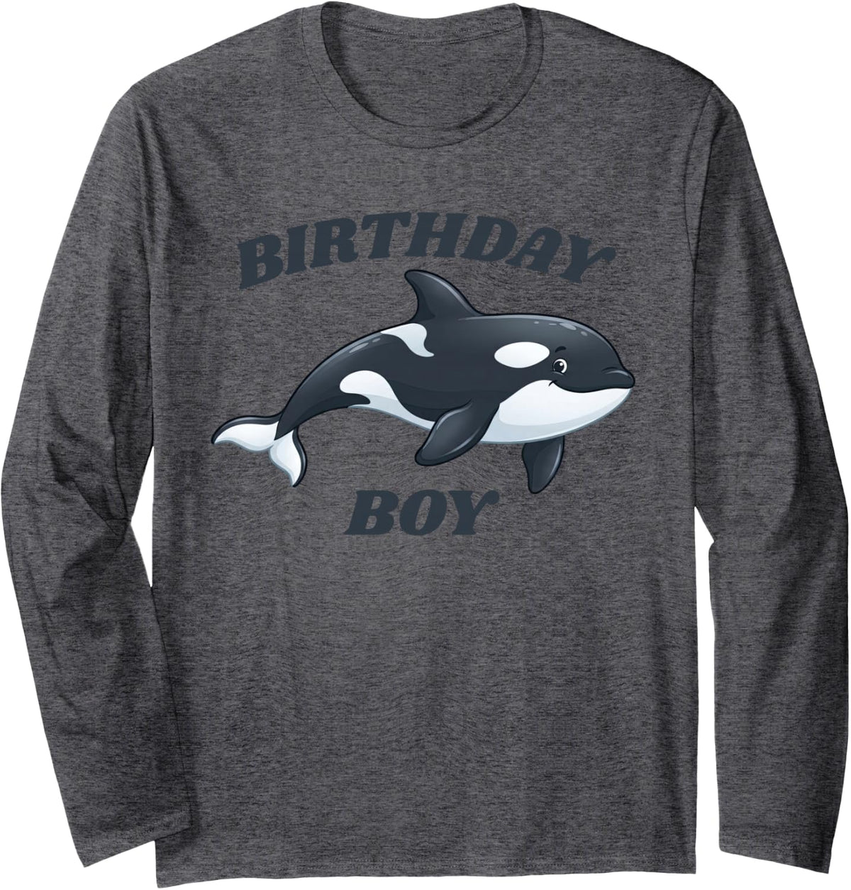 Birthday Boy Killer Whale Orca Long Sleeve T-Shirt - Adult Unisex Dark Heather Grey