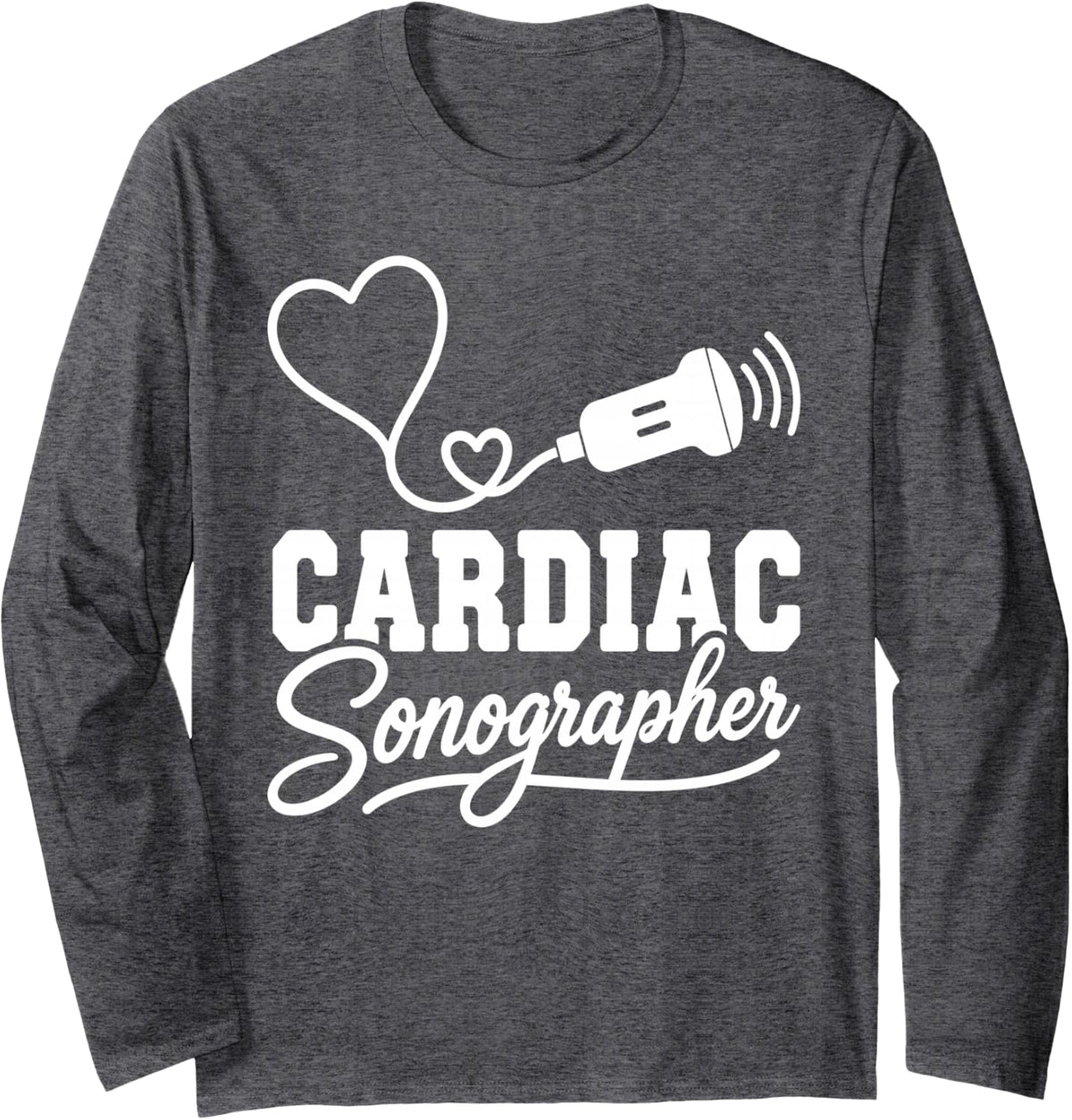 Cardiac Sonographer Art for Men Women Echo Tech Sonography Long Sleeve T-Shirt - Adult Unisex Dark Heather Grey