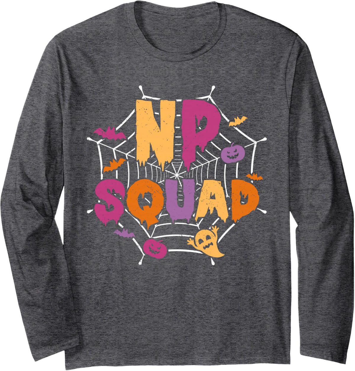 Halloween NP Squad Matching Nurse Practitioner Long Sleeve T-Shirt - Adult Unisex Dark Heather Grey