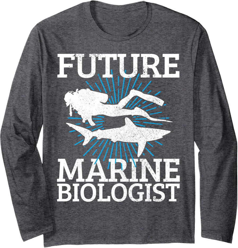 Future Marine Biologist - Shark Diver Biology Student Gift Long Sleeve T-Shirt - Adult Unisex Dark Heather Grey