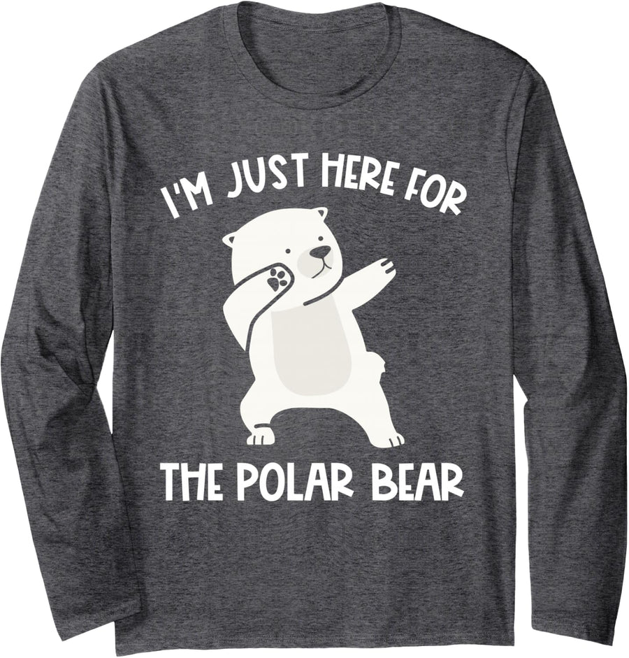 I'm Just Here for The Polar Bear Arctic Wildlife Animal Zoo Long Sleeve T-Shirt - Adult Unisex Dark Heather Grey