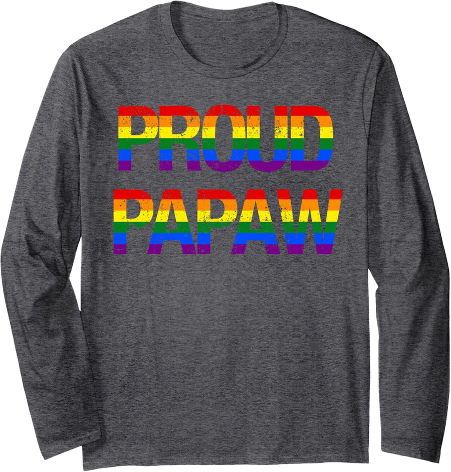 Proud Papaw Gay Pride Flag LGBTQ Pride Month Father's Day Long Sleeve T-Shirt - Adult Unisex Dark Heather Grey