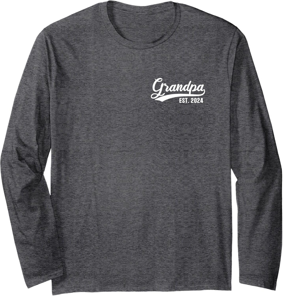 Grandpa 2024 Grandfather Est. 2024 Grandpa Est 2024 Long Sleeve T-Shirt - Adult Unisex Dark Heather Grey