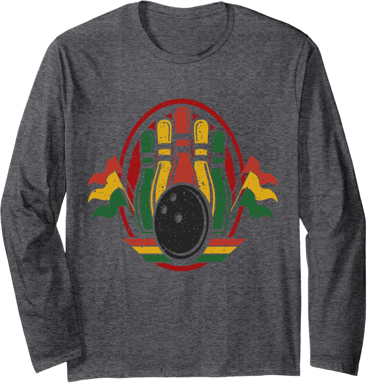 Bowling Juneteenth Melanin Pride Bowler African American Long Sleeve T-Shirt - Adult Unisex Dark Heather Grey